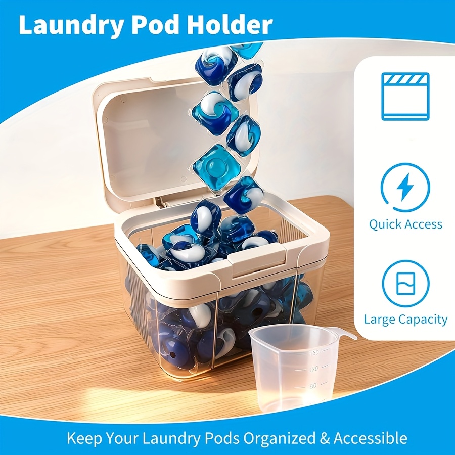 Pod Storage Container, Laundry Pod Holder Compatible with Tide, Powder Containers with Pop up Lid and Scoop Organizer