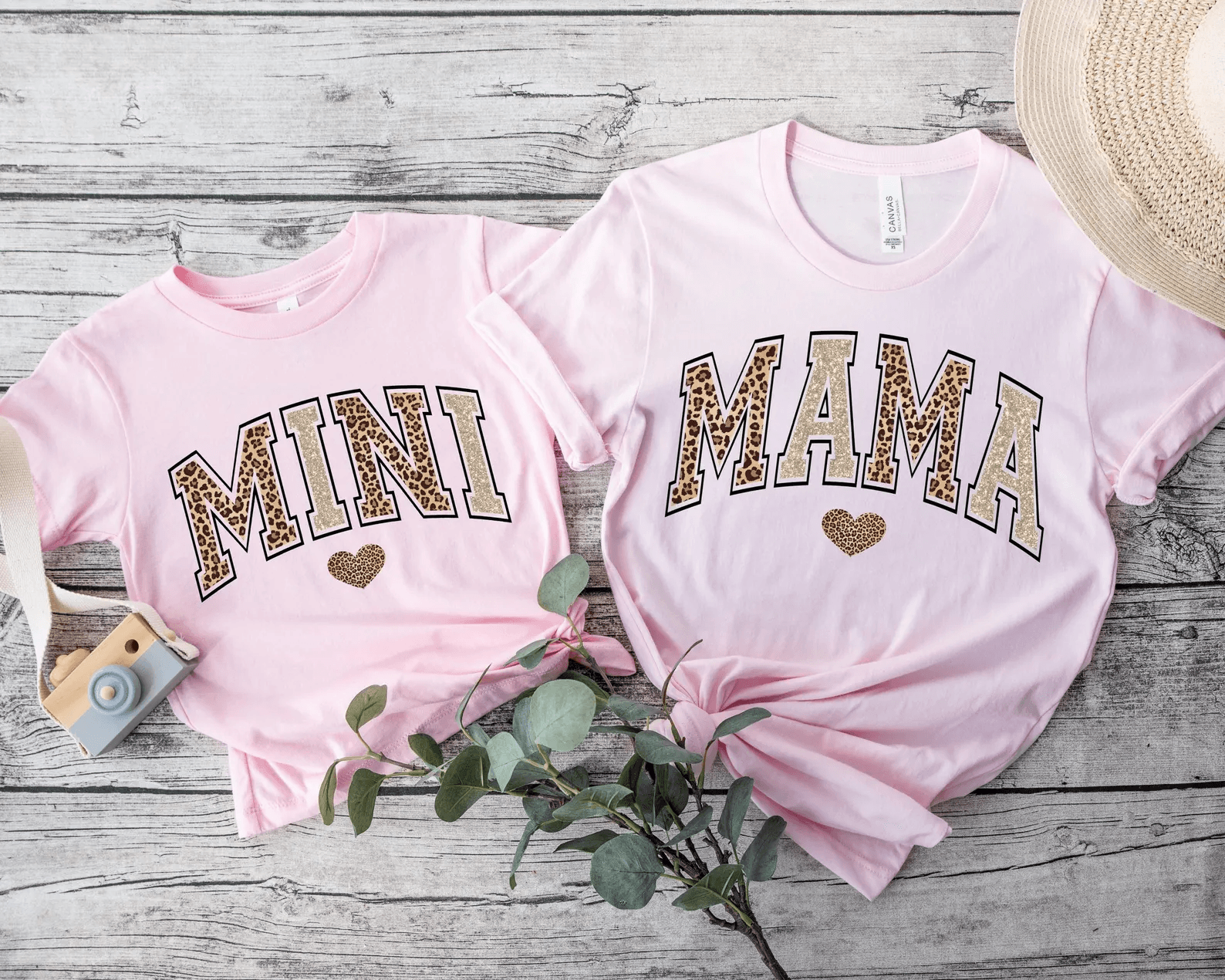 Mama and Mini Matching Gold Leopard Shirts Set