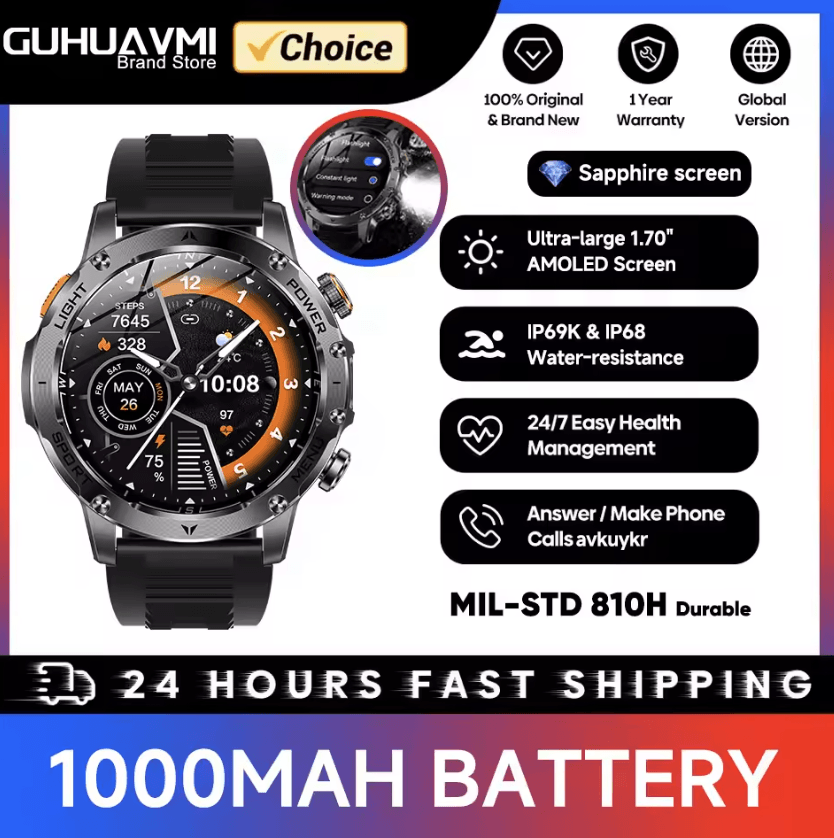 TitanX Military GPS Smartwatch with 1000mAh Battery & AMOLED Display