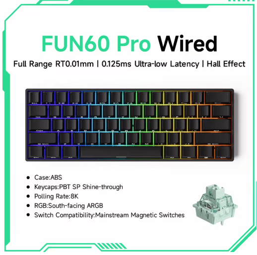 MONSGEEK FUN60 PRO & MAX HE Magnetic Switch 60% Wireless Gaming Keyboard with Rapid Trigger & 8K Polling