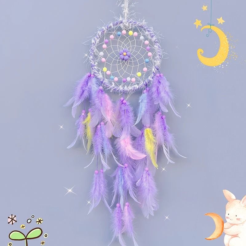 Cream Flower Dream Catcher | Handmade Feather Wind Chimes & Pastel Wall Pendant
