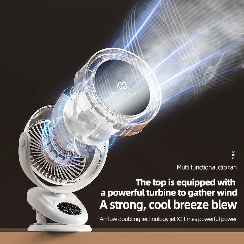 Rechargeable Circulating Clip Fan with Remote Control – Mini Desktop Fan with 4000 mAh Battery & Night Light