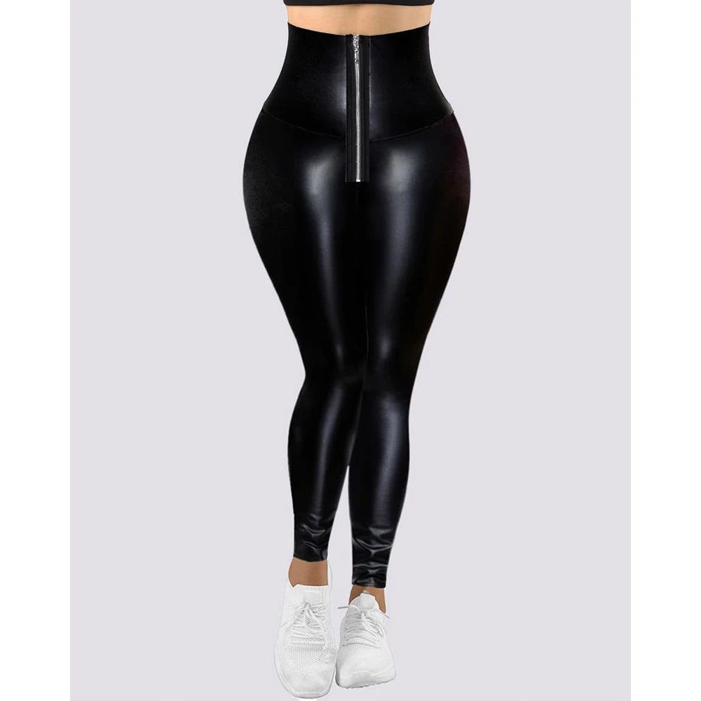Womens High Waist PU Leather Skinny Leggings