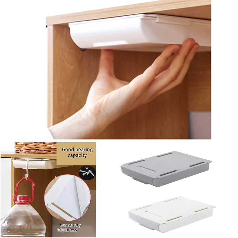 Punch Free Self Stick Desktop Organizer, Drawer Type Storage Box Under Desk, Invisible Office Sundries Storage Drawer