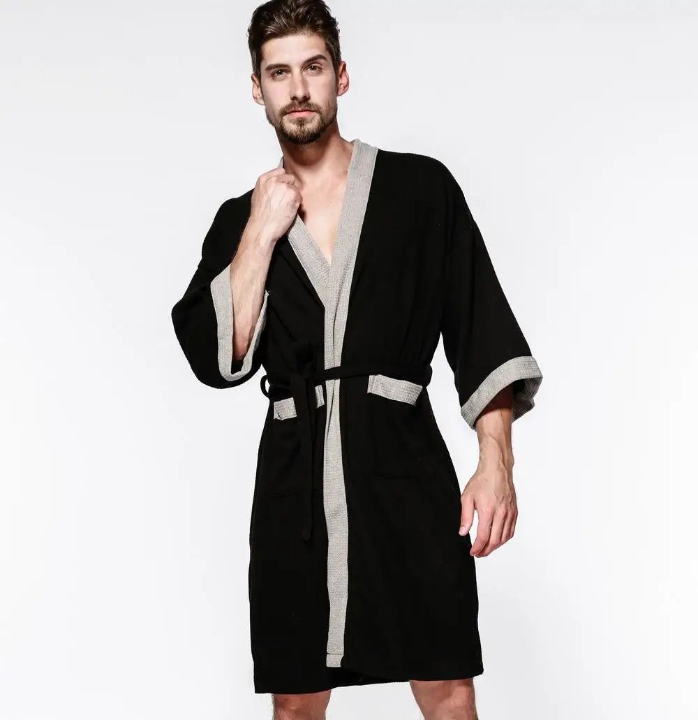 Mens & Womens Cotton Waffle Kimono Robe – Professional Couple's Sauna Yukata & Casual Home Wear