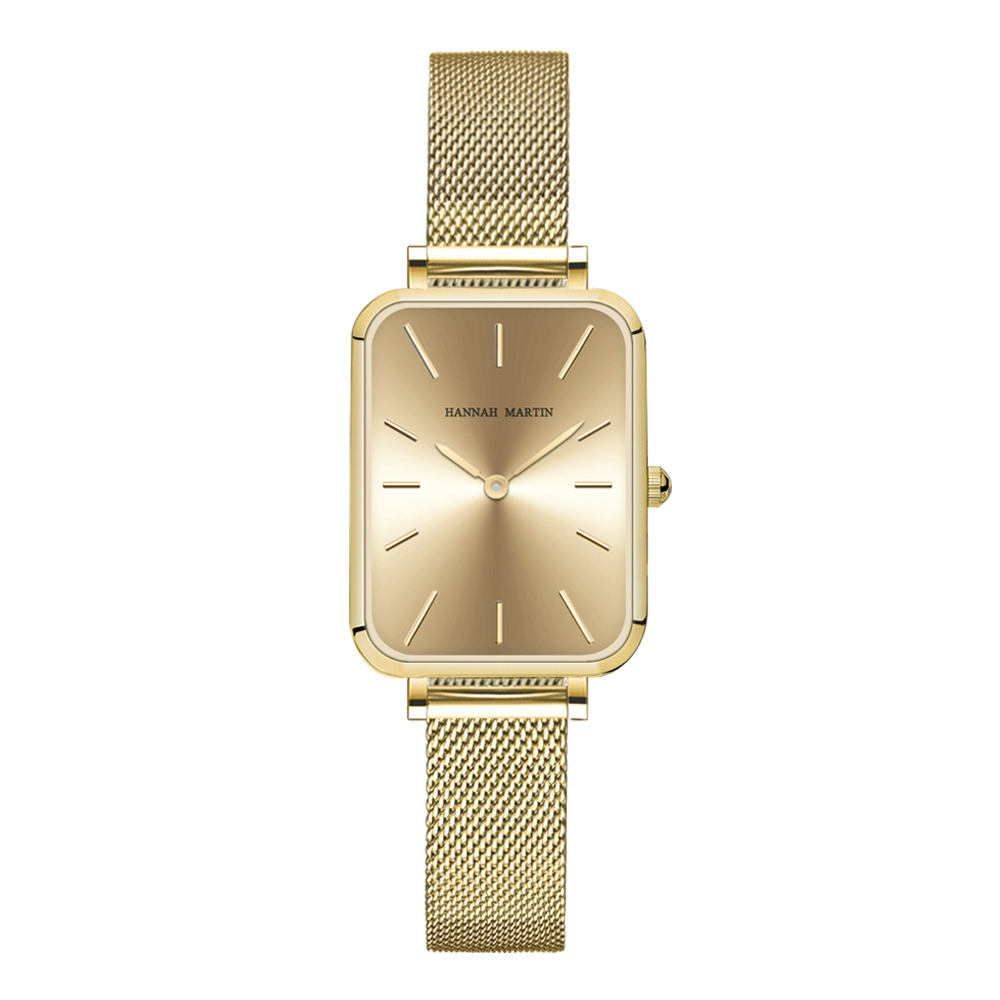 Rose Gold Square Women Mesh Strap Watch, Stainless Steel Case, Simple Fashion Japanese Movement Watch