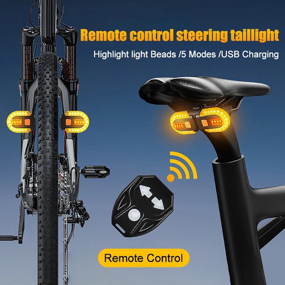 Wireless Bicycle Turn Signal Rear Light with USB Rechargeable LED Tail Lamp