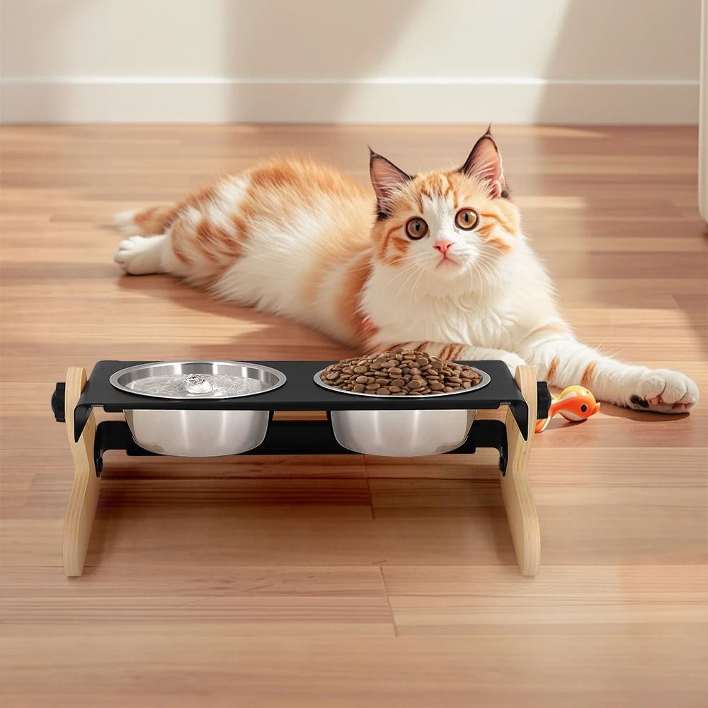 Elevated Industrial Iron and Wood Pet Feeder