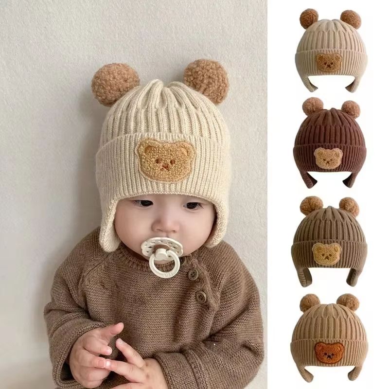 Baby Bear Ear Winter Wool Hat for Infants Soft Warm Knit Baby Beanie