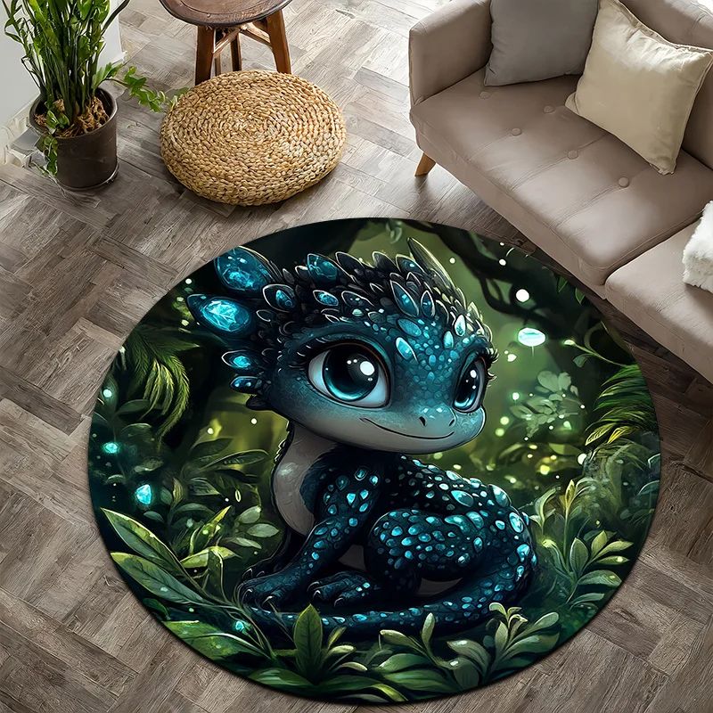 Baby Dragon Round Floor Mat Non-Slip Nursery Rug for Bedroom and Playroom