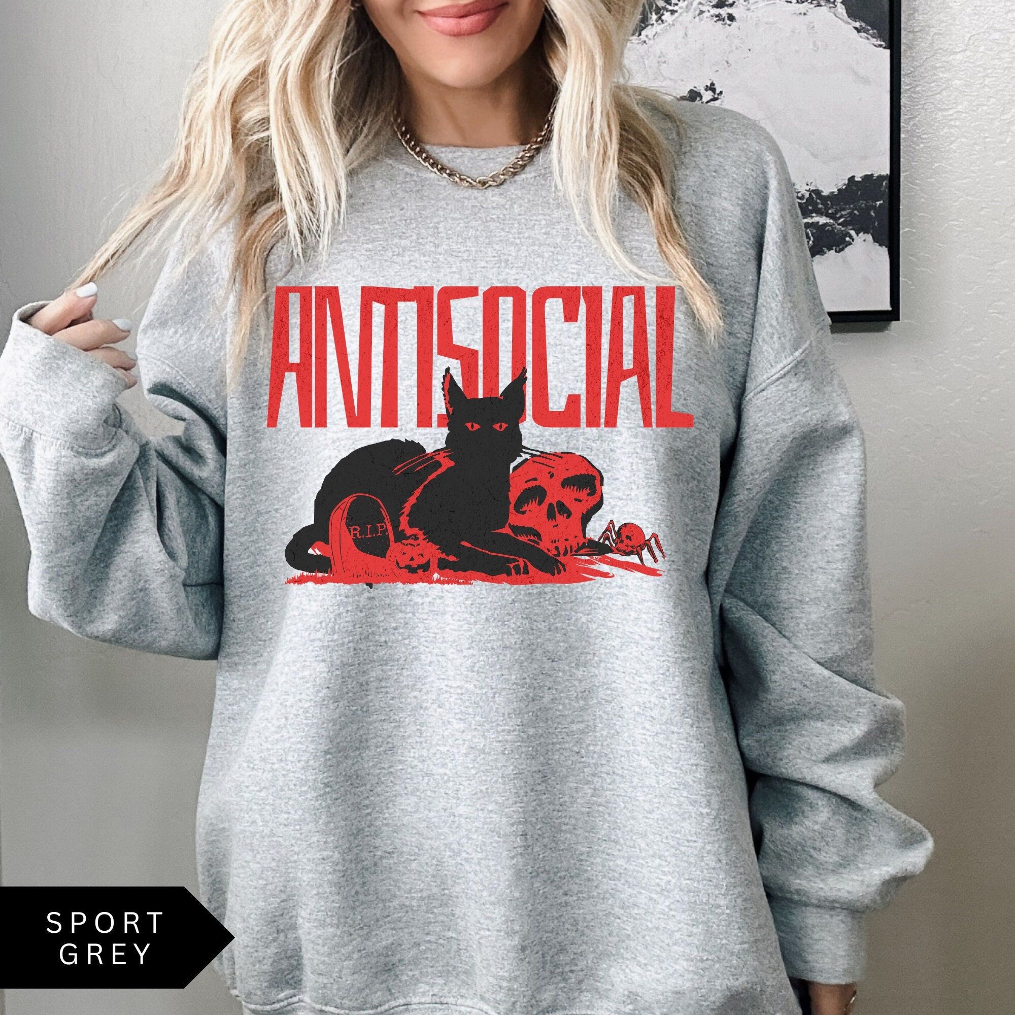 Antisocial Sweatshirt Retro Gothic Black Cat Shirt