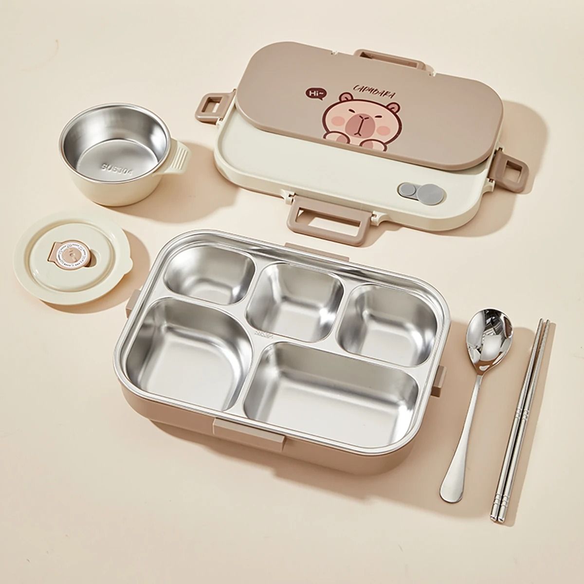 Stainless Steel Divided Lunch Container Large Capacity Bento Lunch Box Set