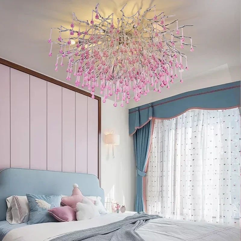 Modern Branch Crystal Chandelier – Luxury Pink & Blue Teardrop Hanging Ceiling Light
