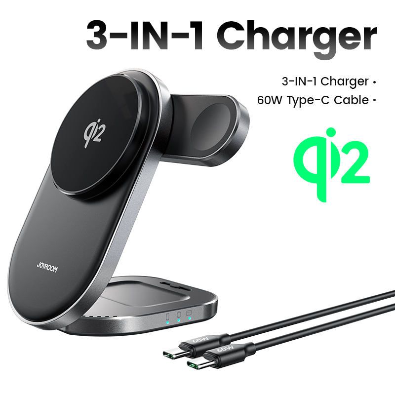 Foldable Qi2 3 in 1 Wireless Charging Station, Fast Wireless Charger Stand, iPhone & Apple Watch