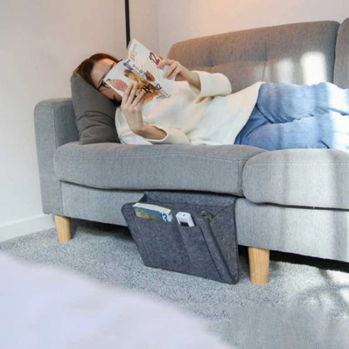 Felt Bedside Organizer – Non-Slip Storage Bag with Multiple Pockets for Bed, Sofa & Couch