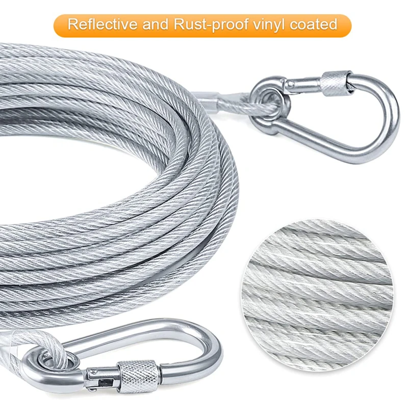 Double-Headed Dog Tie Out Cable Leash Heavy Duty Anti-Rust Steel Wire Training Collar for Outdoor Use