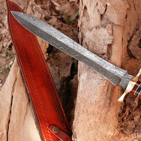 Double Edge Blade Sword Hand Forged Pakka Wood with Guard Handle