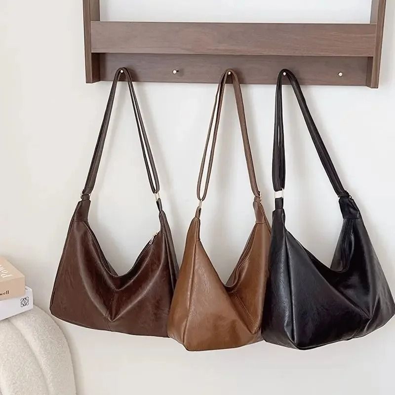 Vintage PU Leather Fashion Commuter Tote and Crossbody Bag