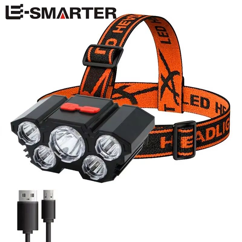 USB Rechargeable 5-LED Headlamp With 4 Lighting Modes