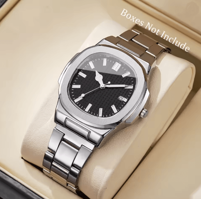 Luxury Square Dial Mens Quartz Watch Stainless Steel Business Style