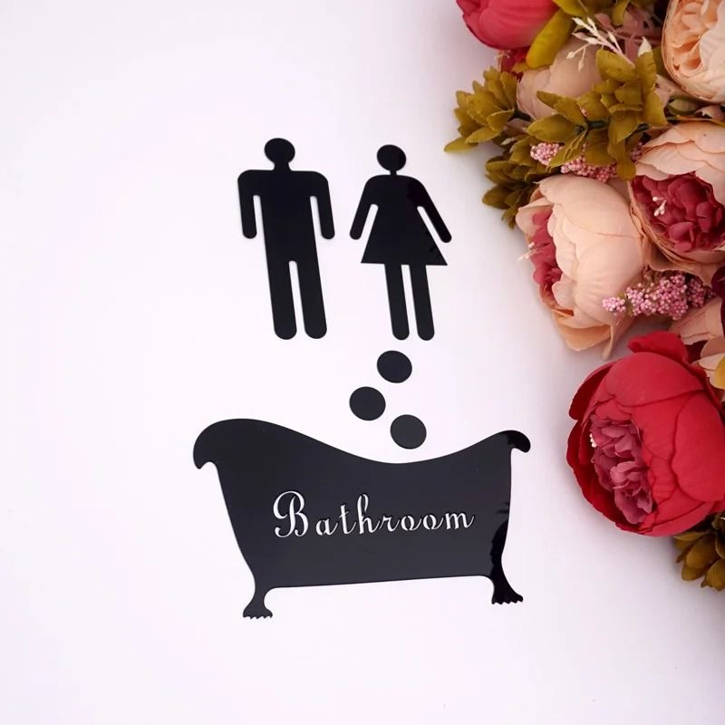 Acrylic Mirror Bathroom Sign Stickers Restroom Door Sign Set