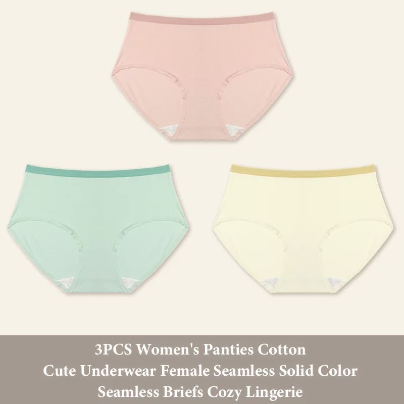 Women Seamless Cotton Brief Panties 3 Piece Set