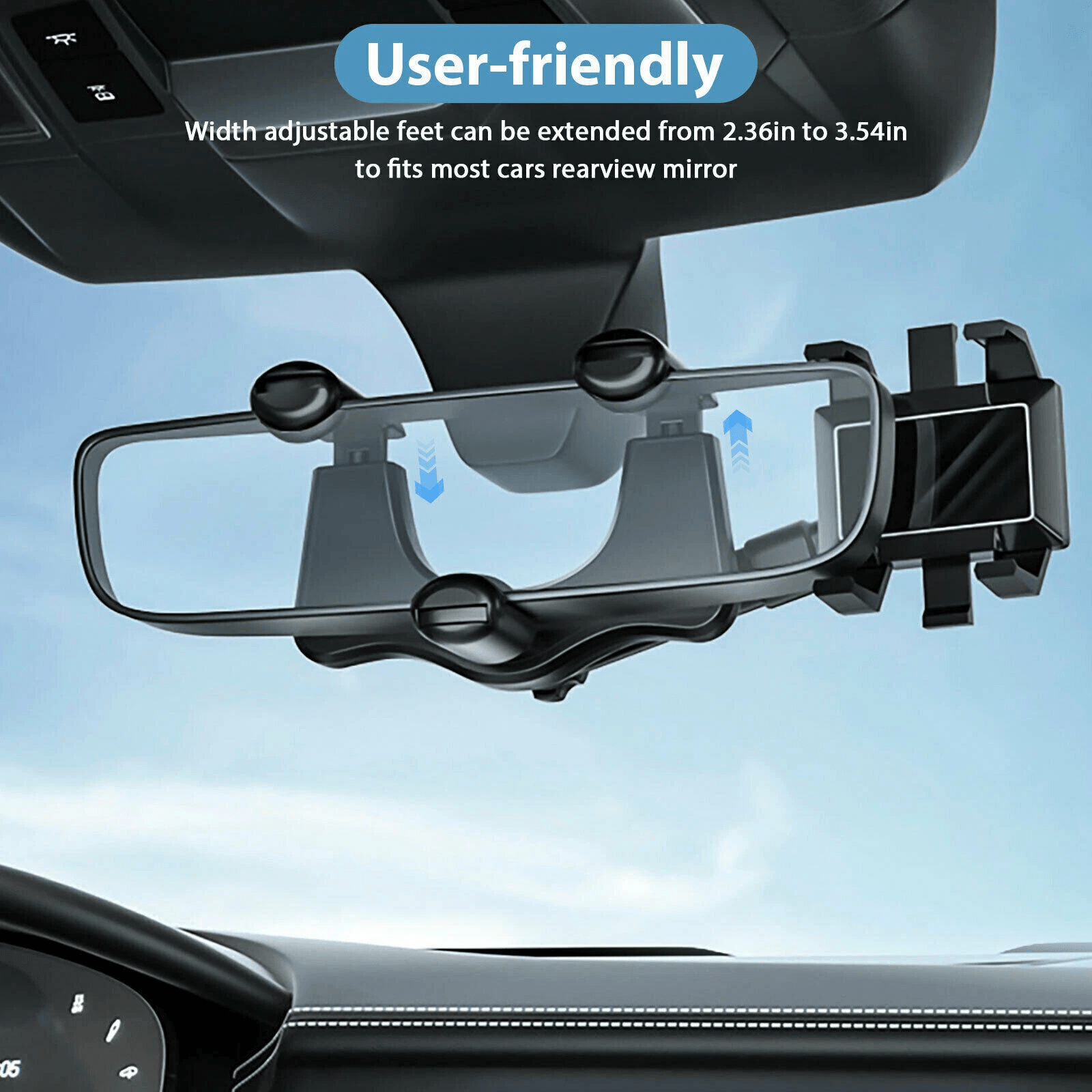 Rotatable and Retractable Holder, Car Phone Stand, Rear View Mirror Mount for Hands-Free Use
