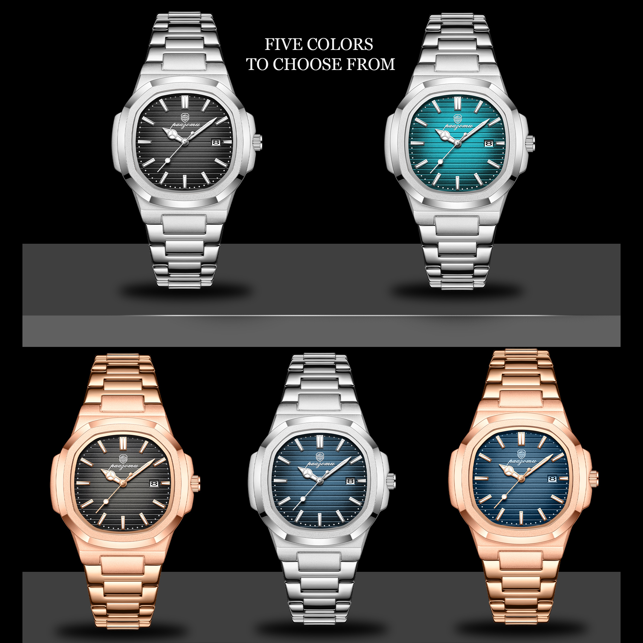 Men Watch Luxury Waterproof, Square Quartz Stainless Steel, Luminous Date Business Male Clock