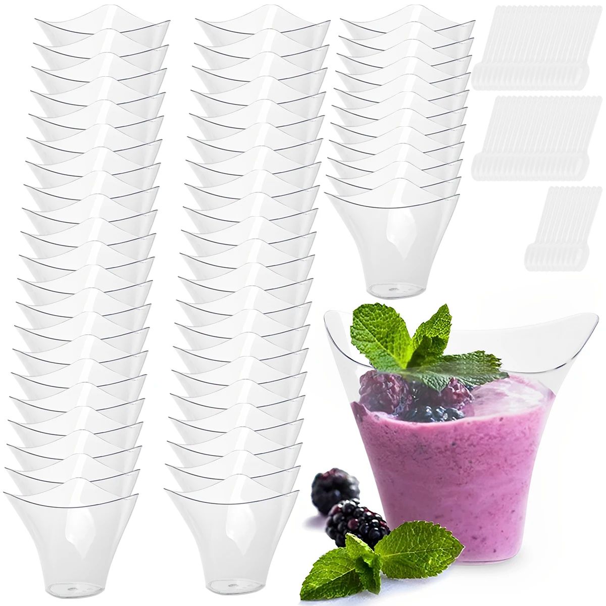Clear Mini Dessert Cups with Spoons – Reusable Parfait & Appetizer Cups (50-Pack)