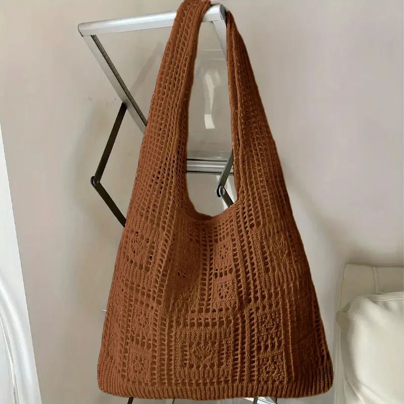 Knitted Shoulder Bag Woven Handbag Large Capacity Casual Tote for Women