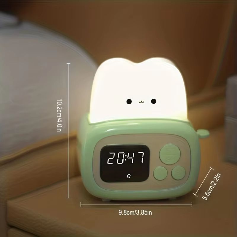 Cute Bread Night Light Alarm Clock USB Dimmable Sleep Companion