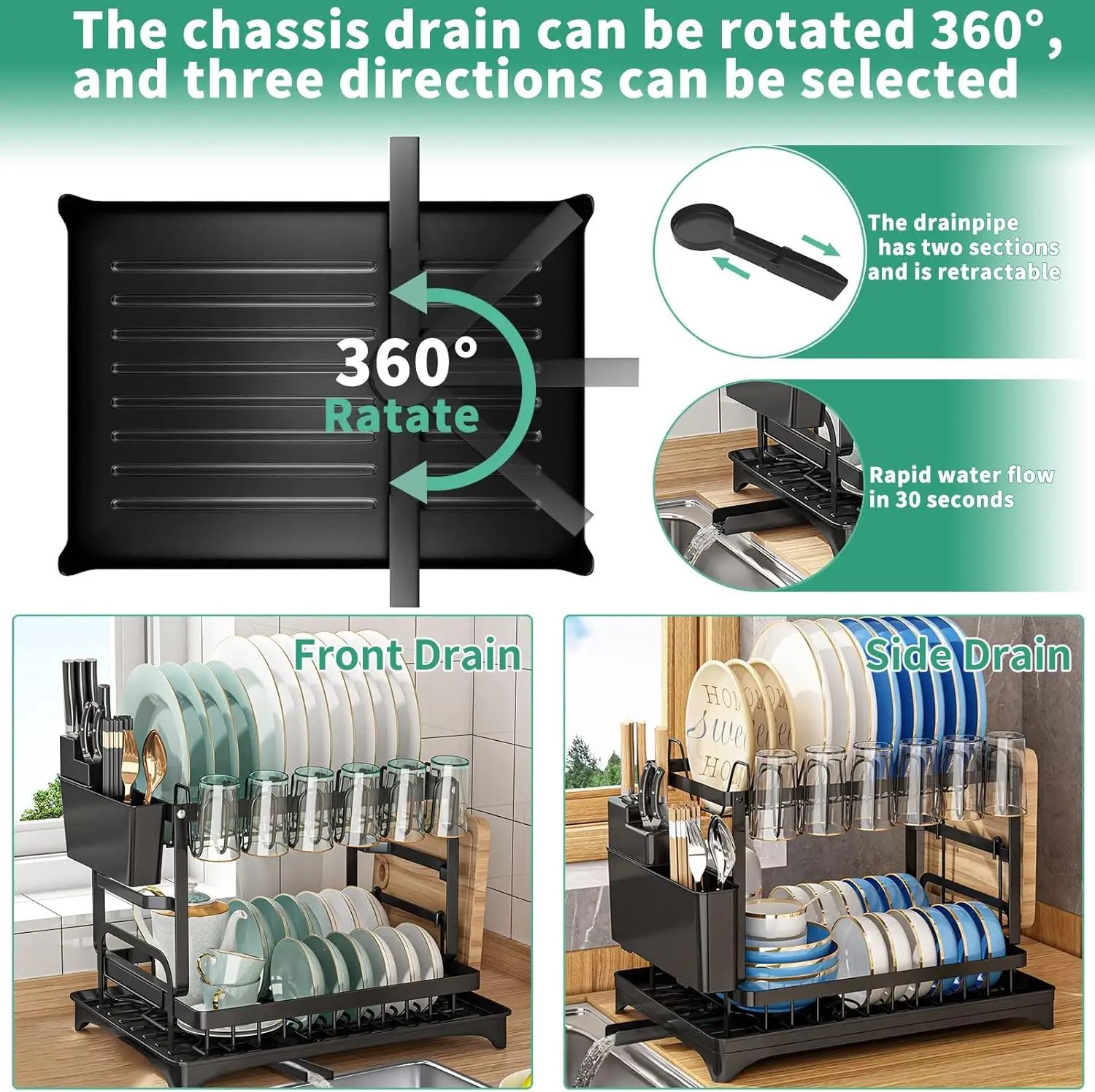2 Tier Dish Drying Rack with Drip Tray Countertop Kitchen Organizer