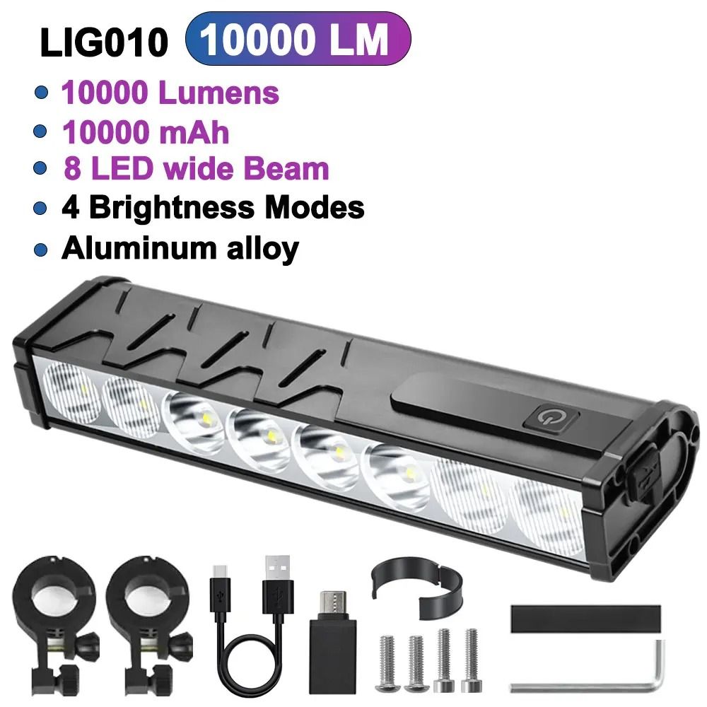 High Power Bicycle Front Light 10000 Lumen USB Rechargeable Waterproof Cycling Lamp