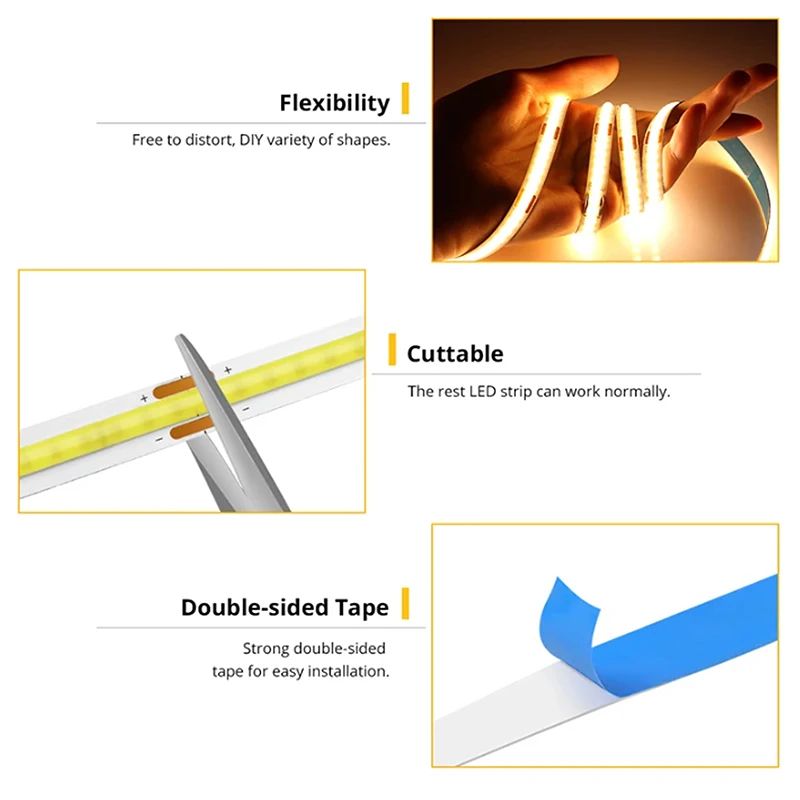 USB COB LED Strip Light 320 LEDs/m – High Density Flexible Lighting (3000K/4000K/6000K)