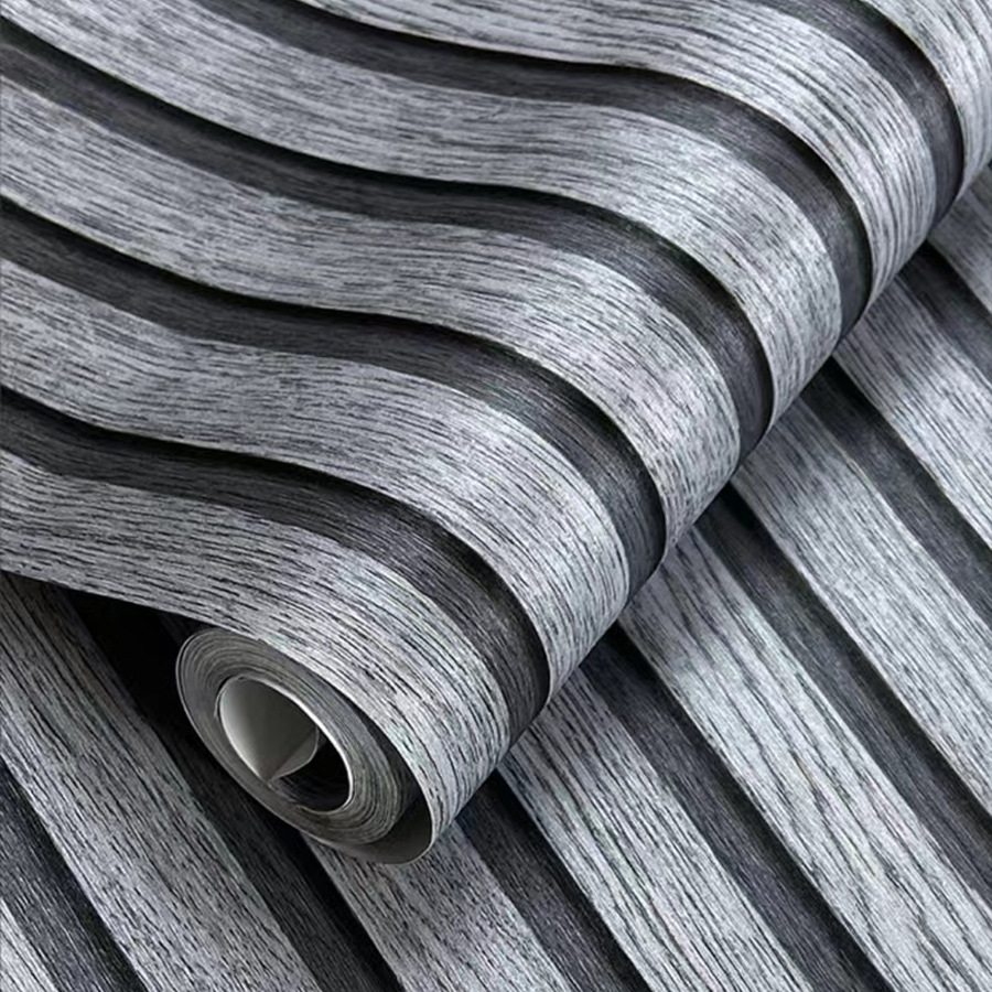 Waterproof Self-Adhesive New Black and Gray Grille Wood Grain Wallpaper, Stylish Background Wall Paper