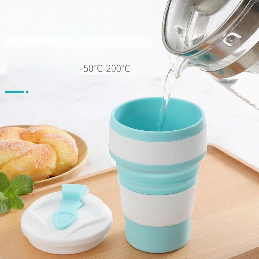 350ML Collapsible Cup Silicone Travel Cup Foldable Coffee Mug with Lid