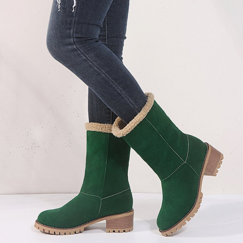 Fur Lining Snow Boots Block Heel