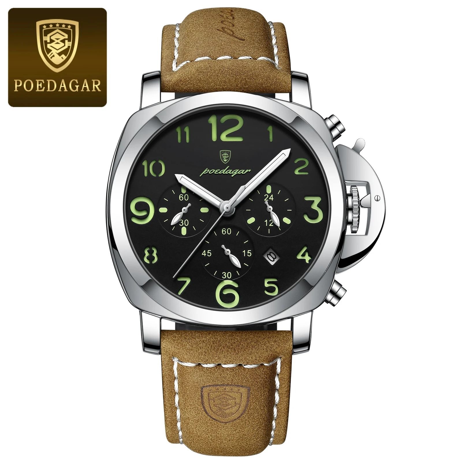 Luxury Military Waterproof Watch with Luminous Leather Strap Quartz Movement