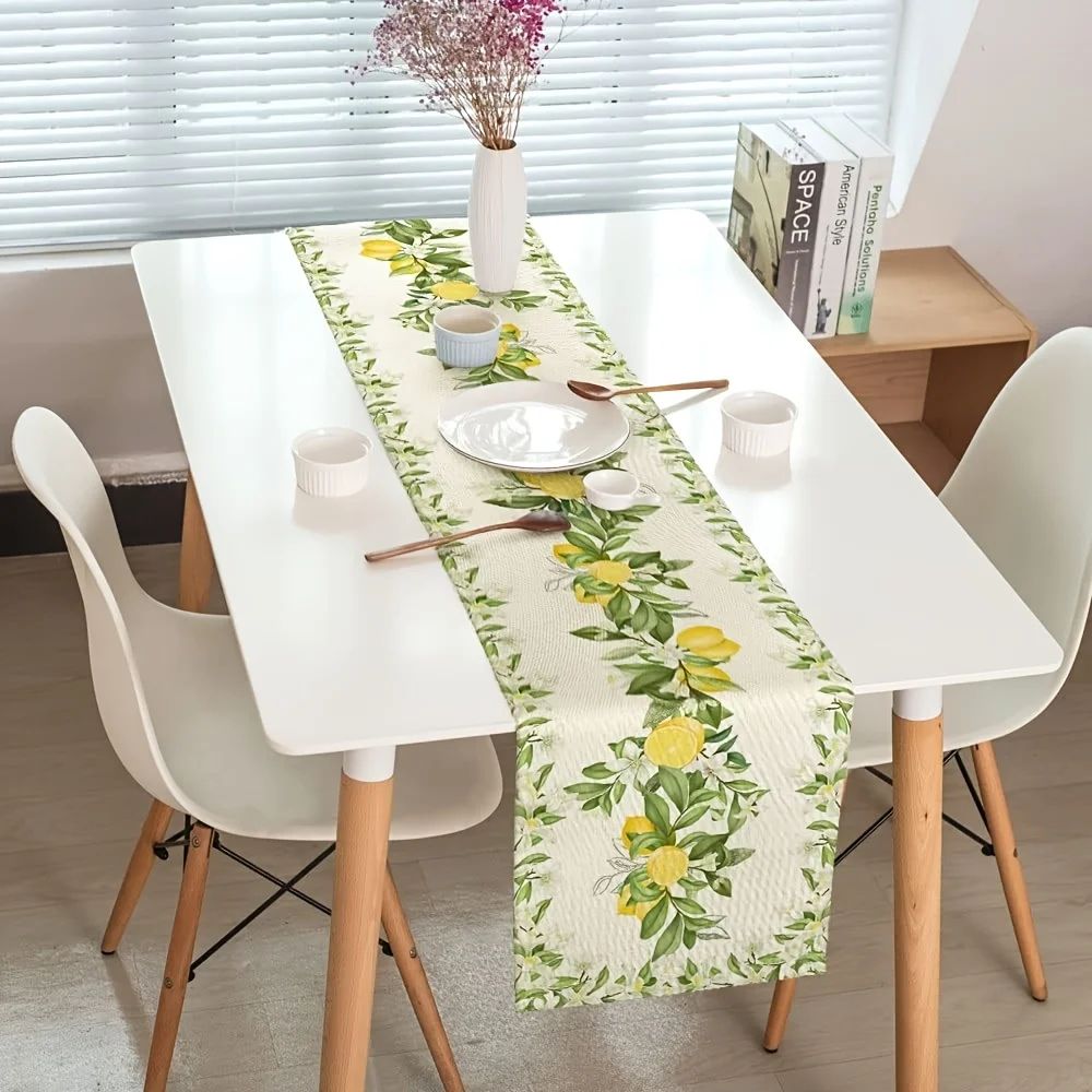 Lemon Floral Linen Table Runner Decor