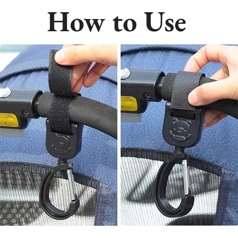 Baby Stroller Pram Hooks 360 Rotation Universal Bag Hanger Clip Set