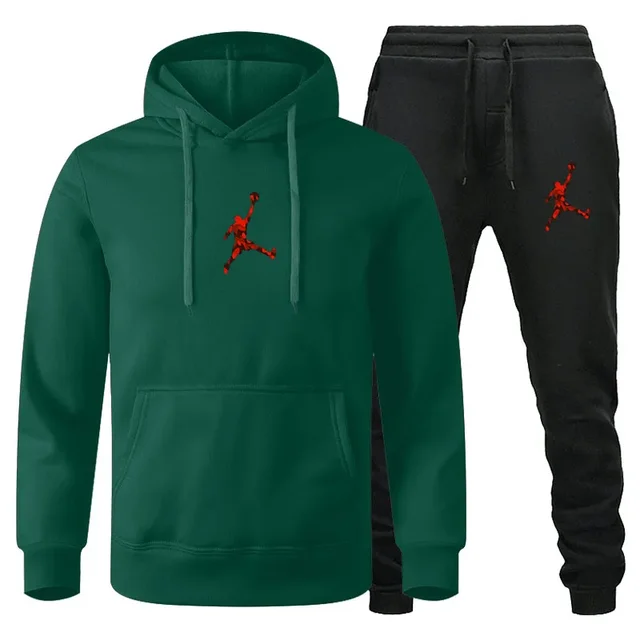 Jogging Fitness Sportswear Set Long for Men, Sleeve Sweatshirt & Casual Pants 2-Piece Set