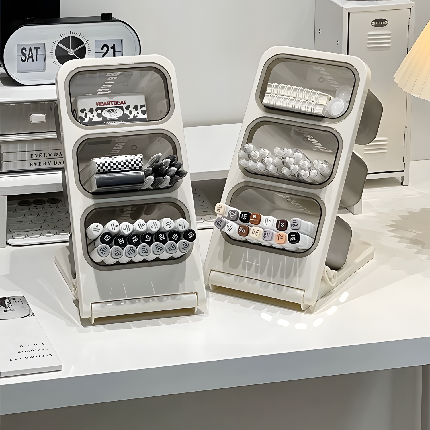 Multi-Functional Foldable Desk Pen Organizer with 3 Large Compartments for Tea Bags, Coffee Pods, and Spices