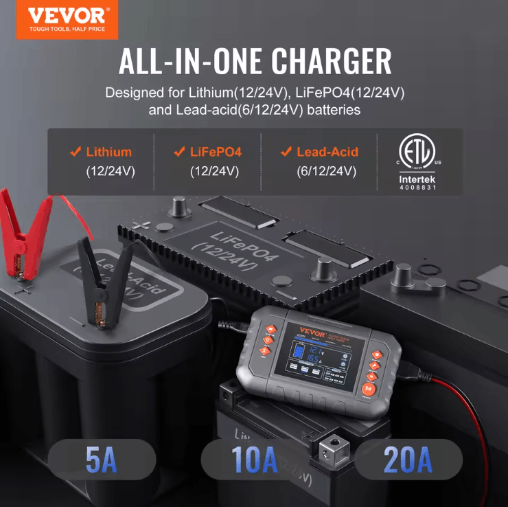 SucceBuy 20 Amp Smart Battery Charger for Lithium LiFePO4 and Lead Acid with LCD Display