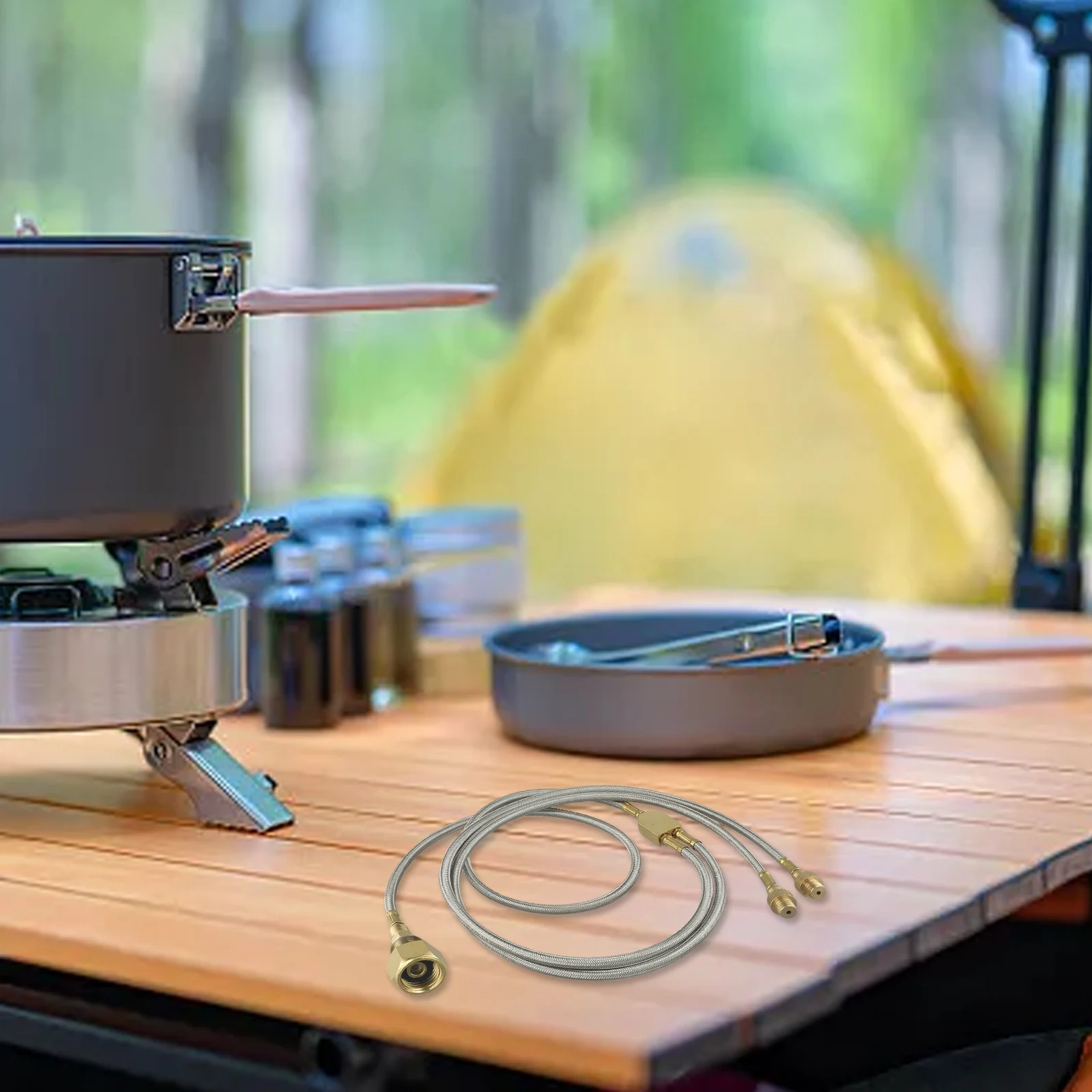 Portable Brass Camping Stove Gas Connector Hose for Dual Burner Setup
