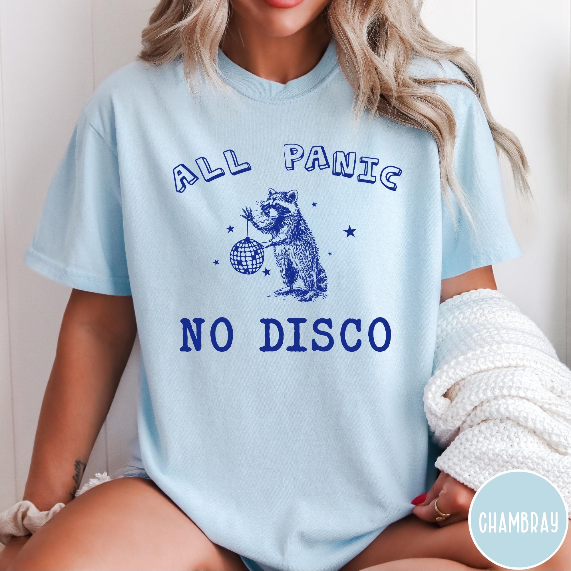 All Panic No Disco Colors T-Shirt, Vintage Raccoon Tshirt, Funny Mental Health Shirt, Retro Graphic Tee, Funny Gift