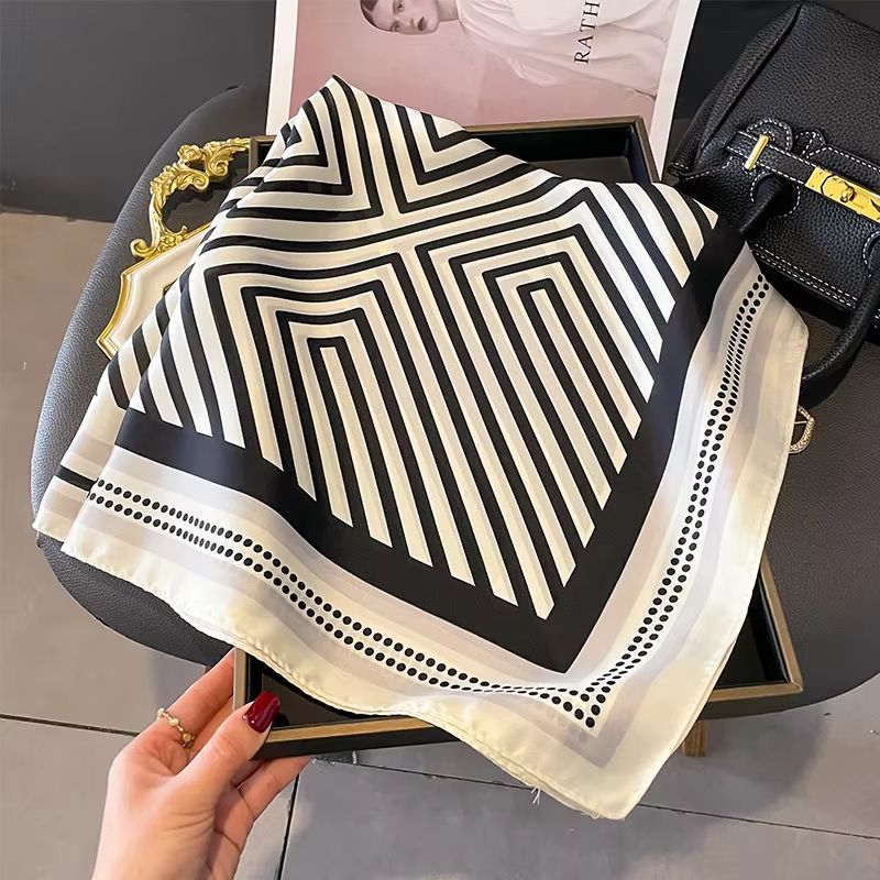 Women's Striped Silk Satin Square Scarf – 27.56x27.56in Elegant Headband, Neck Wrap & Bandana