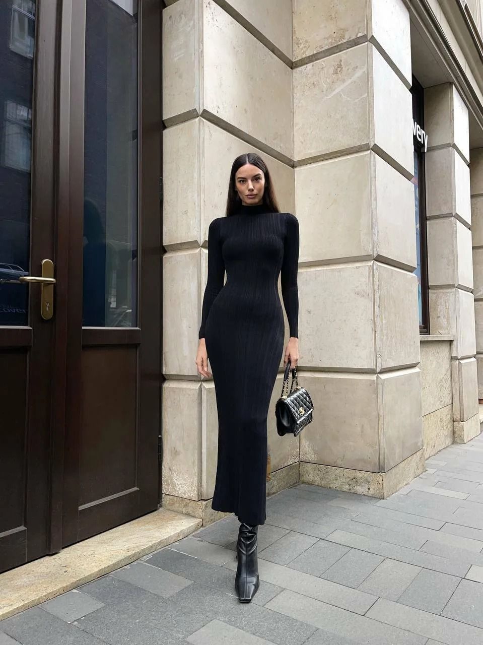 VEITCHE Knitted Long-Sleeved Sweater Dress - Sexy Slim Fit Striped Winter Maxi