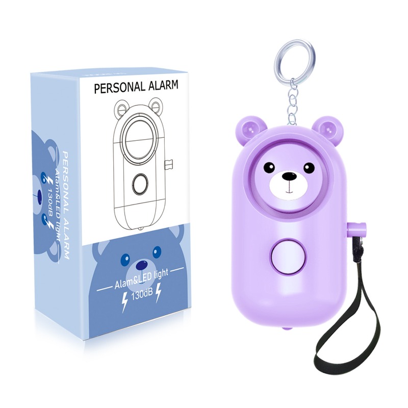 Bear Style Emergency Alarms, Security Alarm Keychain, Protective Devices Personal Siren Ring with LED Light