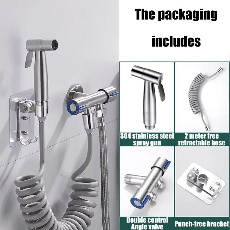 Bathroom Handheld Toilet Spray Set with Double Outlet Corner Valve
