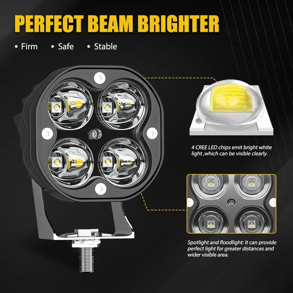 3-Inch Mini LED High-Intensity Work Light | Square 40W Yellow & White Spotlight for 4x4 Offroad & Motorcycles